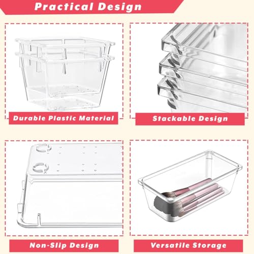 Image of TONY STARK 20-Piece Unbreakable /Non scratchable Drawer Organizer Set|Multi-Purpose Storage & Divider Trays in 4 Sizes|Dressing Table & Cosmetic Organizer|Kitchen, Office & Bedroom (Clear Transparent)