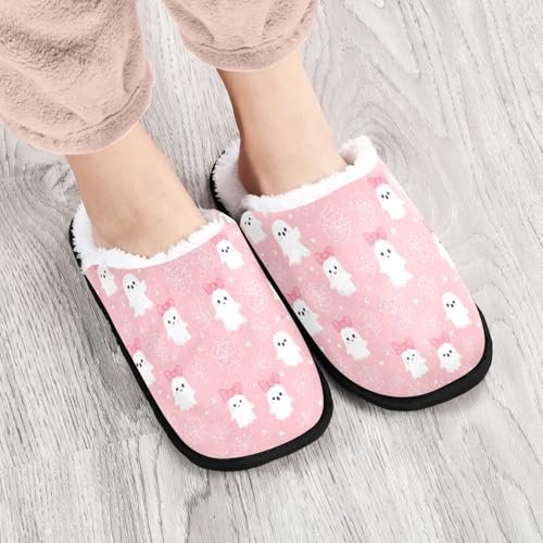 Pink Ghosts Spiders Bow Slippers For Women Men Soft Memory Foam Non-Slip Hallowmas Winter Indoor House Shoes Travel Slipper4