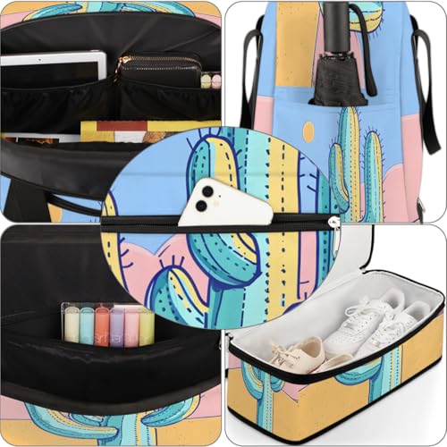 Travel Duffel Bags Desert Cactus Foldable Weekender Bags for Women with Shoes Compartment Waterproof & Tear Resistant Carry on Overnight Luggage Duffel Bag Shoulder Sports Tote Bag,A-563 6