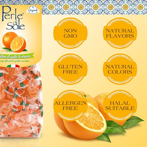 Perle di Sole Orange Candy Jellies - Italian Jelly Candy Individually Wrapped - Soft Fruit Candies - Orange Jellies Made in Italy (7.05 Oz. Bag)
