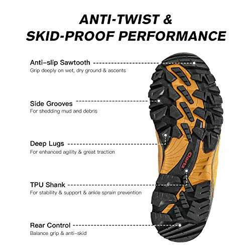 Clorts Women's Classic Hiking Boots Waterproof Suede Leather Lightweight Hiking Shoes Yellow US Women Size 8.5 Medium Width - Thumbnail 3