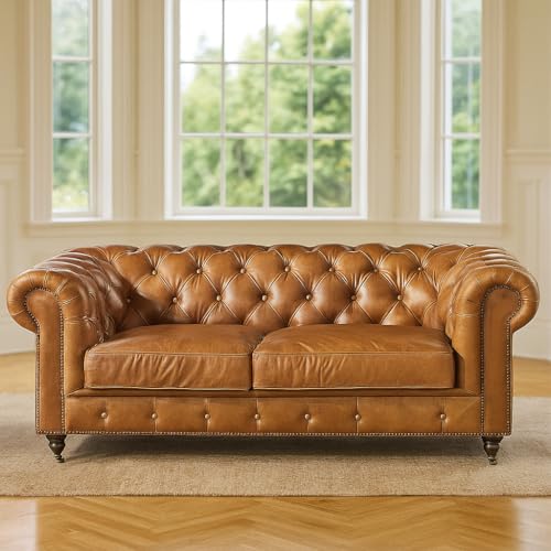 Image of Modern Classic Chesterfield 5 Seater Sofa Set, Premium Brown Leatherette Couch with Button Tufting for Living Room and Office, 3+2 Configuration