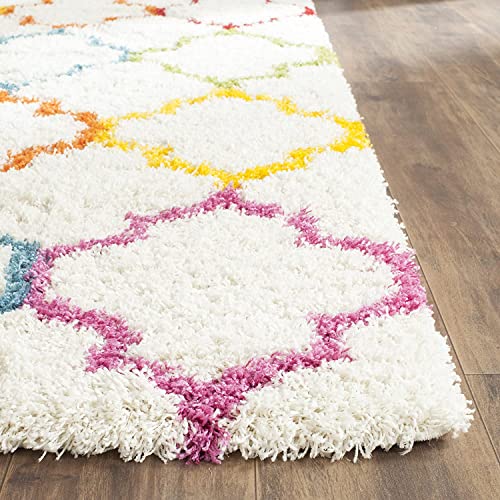 Image of Super Ultra Modern Soft Shaggy Handcrafted Anti-Skid Silk Touch Carpet, Size 9x9 Feet Square, Color Ivory /Multi