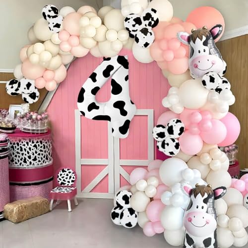 Image of 40 Inch Cow Print Balloon, Number 4 balloons Cow Balloons for 4st birthday decoration, Large Cow Number Balloons for western party decorations Baby Shower Animal Theme Party Holiday Decor