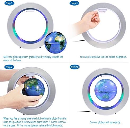 ZAMTAC Round LED World Map Decor Home Electronic Magnetic Levitation Floating Globe Antigravity LED Light Gift Decoration American Silver blac