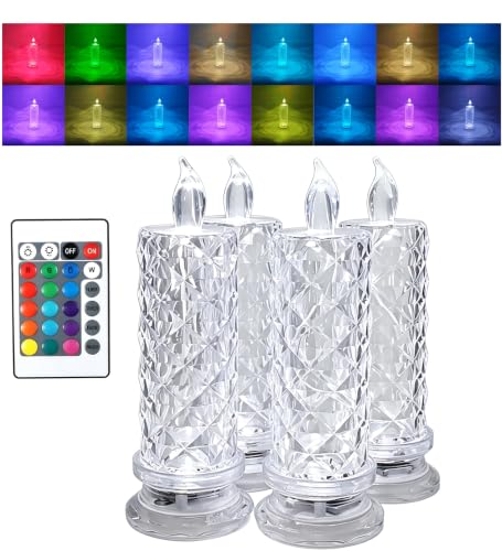 Image of 4pcs Rose Shadow Rechargeable LED Flameless Candles | remote adjustable brightness Touch Control