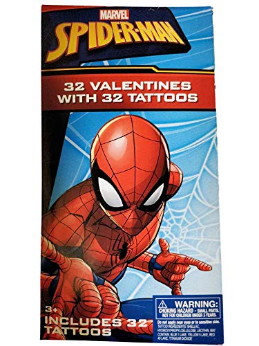 Spider Man 32 Valentine Cards with Tattoos