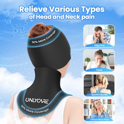 ONLYCARE Migraine Relief Cap and Neck Ice Pack Wrap Gel Set, Upgrade Headache Relief Cap and Shoulder Cold Pack, Hot and Cold Compress, FSA - HSA Eligible, Relief of Pain, Swelling, Office Pressure - Image 4