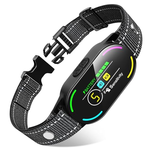 Dog Bark Collar, Rechargeable Smart Collar, with 4 Adjustable Modes Beep Vibration and 5 Adjustable Sensitivities, Bark Collar for Large Medium Small Dogs (Black)
