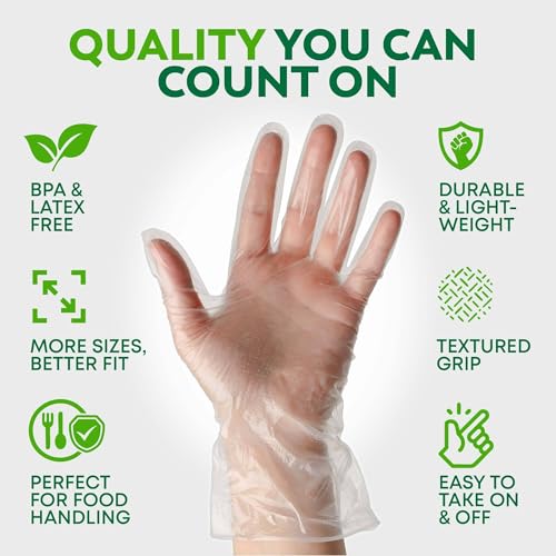 Image of Keppi 600 Pack Disposable Gloves Medium - Clear HDPE Plastic, Food Safe, Latex-Free, BPA-Free - Single-Use for Cooking, Food Prep, Cleaning & Serving