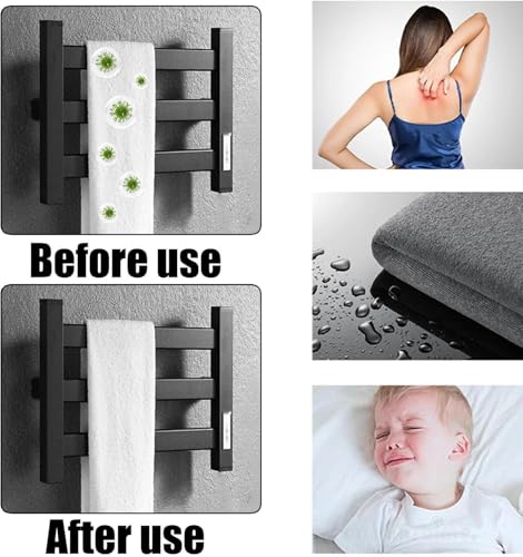 Toallero calefactable de secado rápido con aluminio negro para colgar mantas y ropa de baño 3
