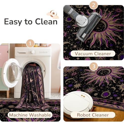 Image of Vacuum-Friendly, 8x10 Washable Area Rug, Black Purple Beige