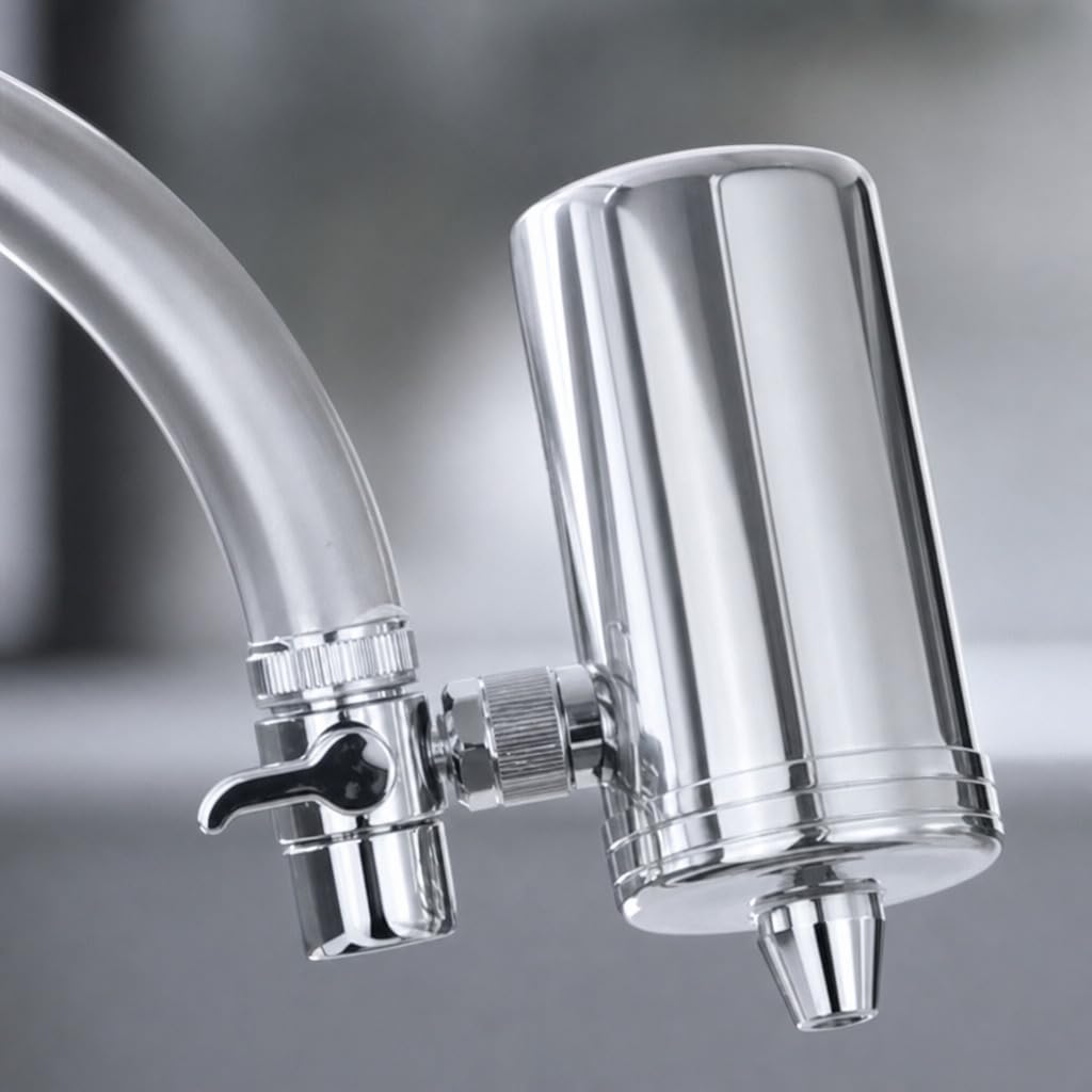 2 filtros de agua para grifo Economy directos en el grifo, acero inoxidable | Para grifo, diseño compacto, filtración directa, fácil montaje, juego de 2 unidades