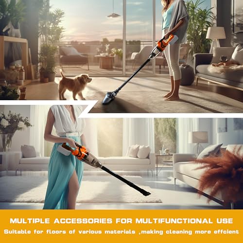 Cordless Vacuum Cleaner Handheld Stick Vacuum Cleaner 10kPa Powerful Suction 4 Different Heads for Home Pets Floor Car, Compatible with DEWALT 20V MAX Batteries (NO Battery)