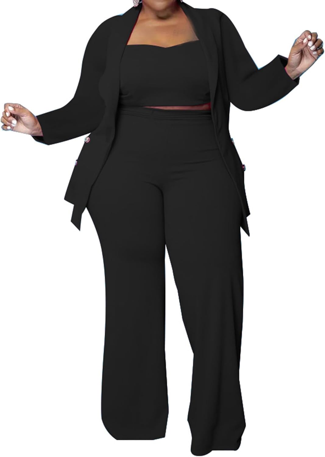 IyMoo Women Plus Size Pants Suits 3 Piece Set Long Sleeve Blazer Pants Suit Sets Dressy Business Casual Office Work Outfits