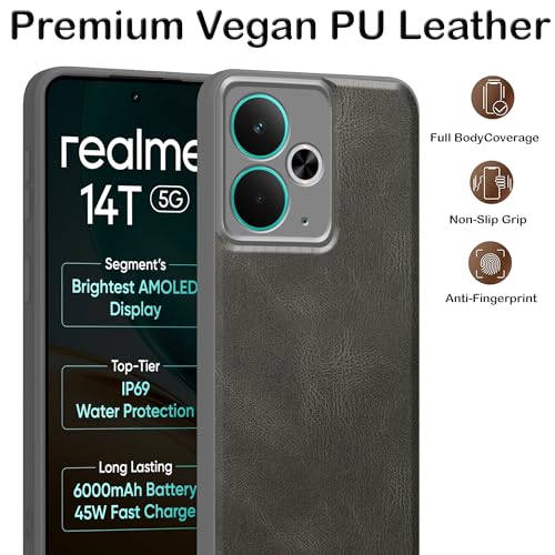 Image of amazon basics Back Cover for Realme 14T 5G | Ultra Slim Soft Rubberised Case | Oil Feel Soft Leather Back | Camera Protection - Gray