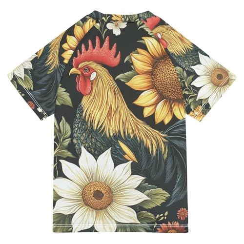 Boy Swimsuit Sunflower Chicken Rooster Sunscreen T-Shirts Swimwear Sets UPF 50+2