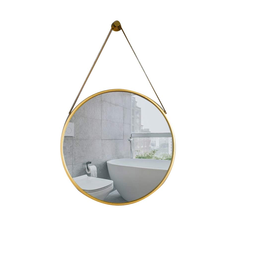 Miroir mural rond en bois de bouleau et fer suspendu pour chambre