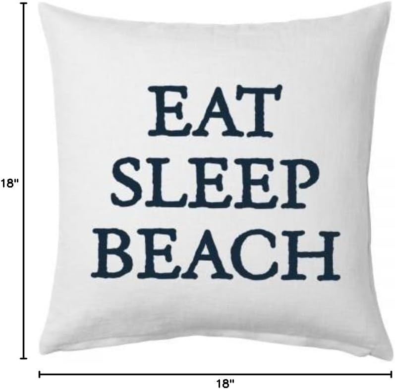 Lillian Vernon Eat Sleep Beach Pillow, Square Printed 17 x 17-Inch Cotton Canvas Beach Pillows, Wedding, Christmas, Anniversary, and Birthday Gifts, Bedroom and Living Room Decor, Add Initials