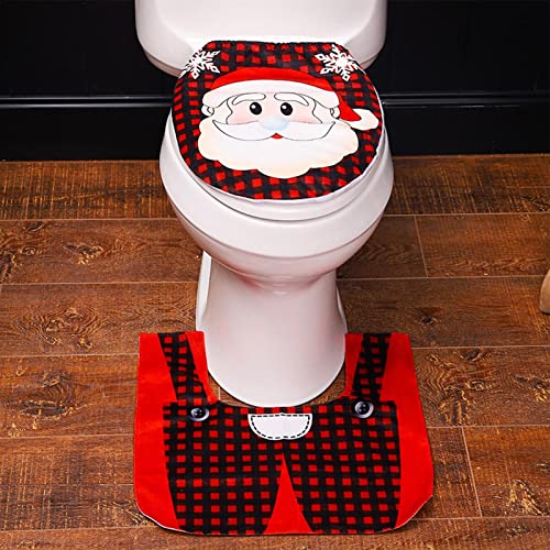 suran 2-teiliges WC-Deckelbezug-Set, Weihnachtsmann WC-Sitzbezug und Teppich, Weihnachten Toilettensitzbezug, rot… – Bild 3