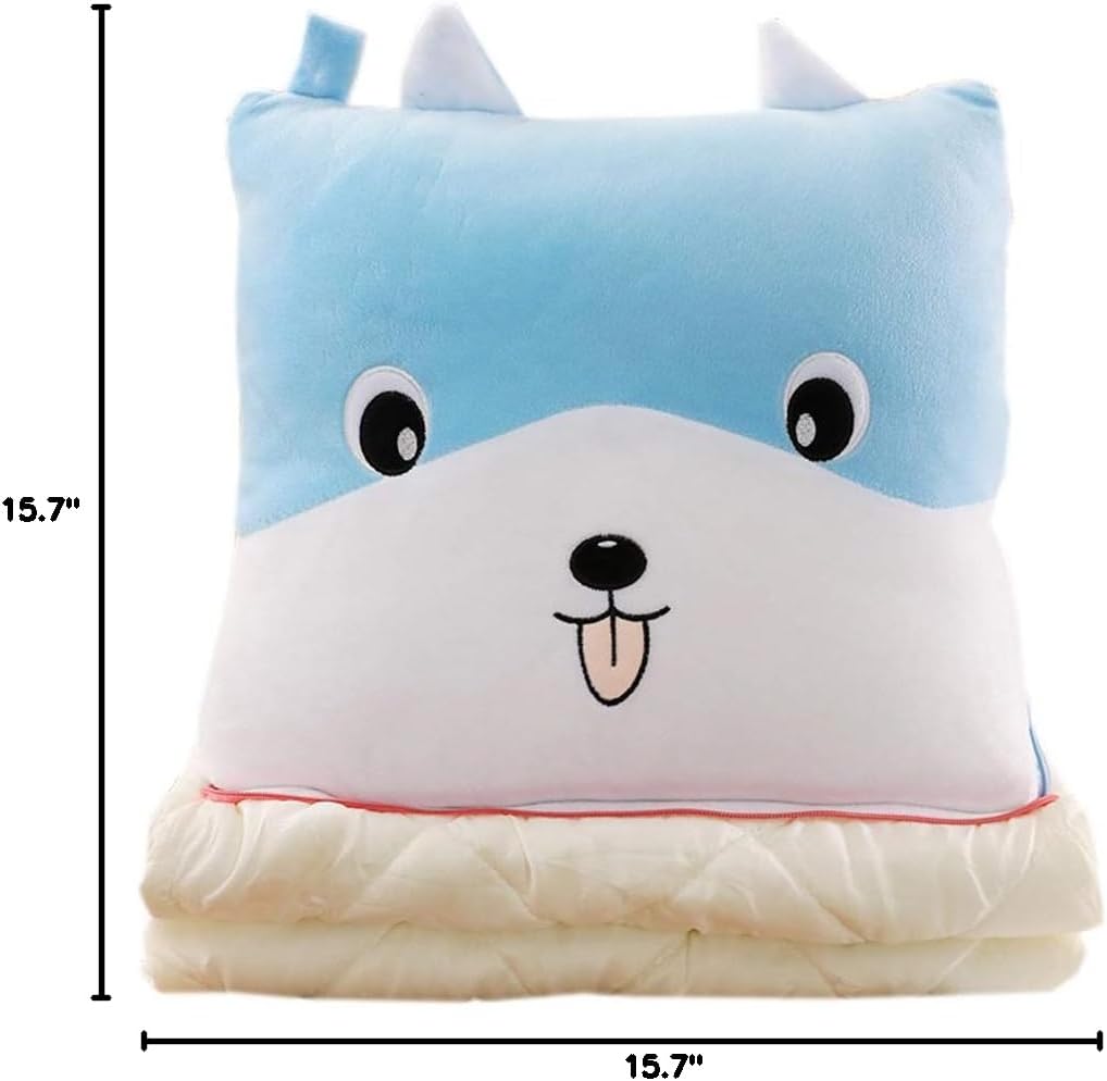 Cute Cartoon Plush Pillows Multifunctional 2 in 1 Office Sleep Plush Cushion & Quilt Nap Pillow Car Rest Throw Pillow (Purple Hamster-B)