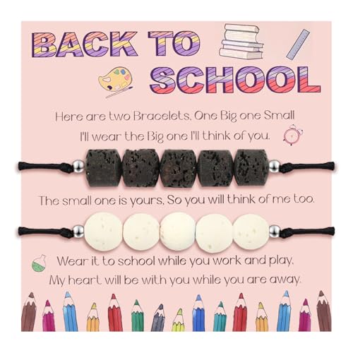 First Day of School Gift for Mama and Mini,Mommy and Me,Back to School Bracelets Lava Rock Natural Stone Beads Strand Bracelet for Teacher,Anniversary Birthday Christmas Gifts