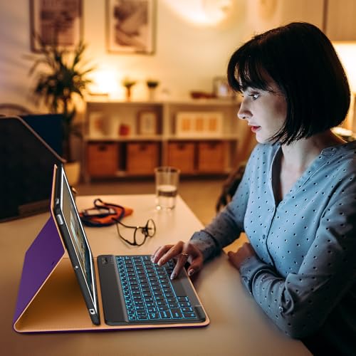 Image of DTTO for iPad 9th /8th /7th Generation 10.2 inch Case 2021 /2020 /2019 with Keyboard, 7 Colors Backlit Wireless Detachable Keyboard Premium Leather Folio Cover with Pencil Holder & Pocket, Dark Purple