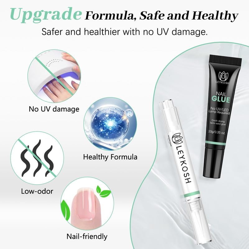 Image of Nail Glue for Press Ons 10g & 5ml 2 in 1 Remover Pen Set, No Lamp Needed Long Lasting 28+ Days, Quick Drying Semi Solid Glue, Gentle Removal Fake Acrylic Nail Tips No Gel Polish Base Coat