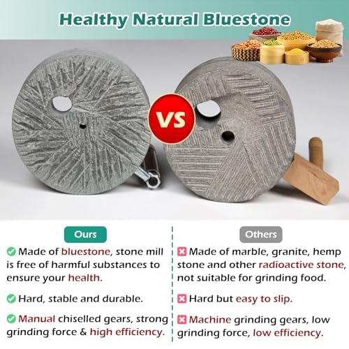Getreidemühle Natürlicher Granit Steinmühle für Weizen, Bohnen & Muskatnuss, Trocken/Nass Pulverisierer mit Holzrahmen, Klassisches Design für Zuhause