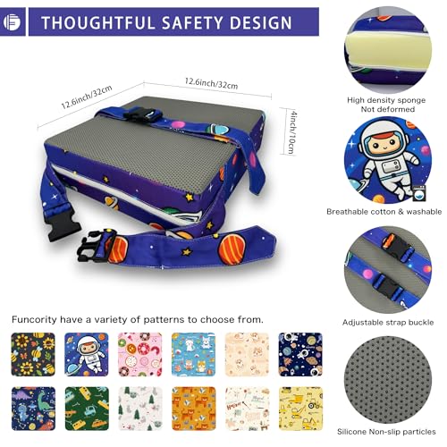 Image of Toddler Booster Seat for Dining Table, Portable Booster Seat for Kitchen Chair, 4 Inch High-Density Foam Cushion with Adjustable Safety Straps and Non-Slip Bottom, Perfect for Kids Travel and Daily