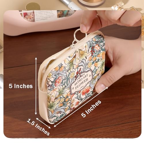 Image of OULIGET Sanitary Napkin Storage Bags,Portable Menstrual Cup Nursing Pad Tampon Storage Pouch,Leather Oil Painting Flower Travel Makeup Bags Coin Purse Sundries Pouch with Zipper