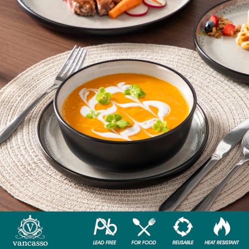Image of vancasso 24-Piece Grayish Beige Stoneware Plates and Bowls Sets for 8