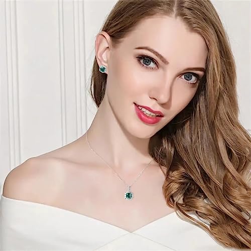 Gdirection 925 Sterling Silver Simulated Emerald Cz Zircon Halo Pendant Necklace For Women, Cubic Zirconia Square Asscher Cut Nano Green Gemstone 16+2Inch Chain S925 Necklace With Gift Box (A-Sn0307) #TOP3