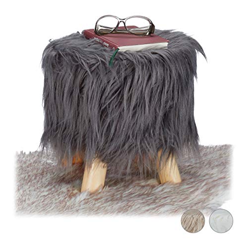 Relaxdays Fell Hocker, flauschig, 4 Holzbeine, gepolsterter Fußhocker,...