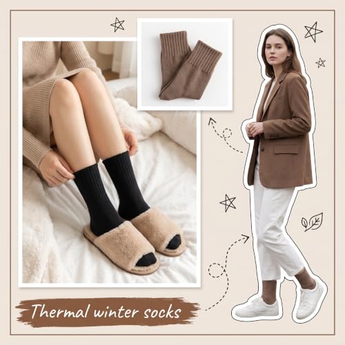 Image of Winter Women Socks 5 Pairs Vintage Wool Casual Thermal Crew Socks