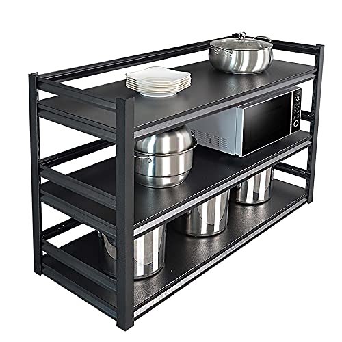 Rack de horno de microondas, estante de organizador de especias de 3 niveles de 45 cm de profundidad para estante de almacenamiento de baño de cocina, capacidad de carga 100 kg / negro / 70 cm (negro