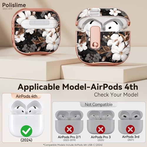 Image of for Apple AirPod 4 Case 2024 with Lock,Clear TPU Floral AirPod 4th Generation Cases for Women Girly, iPod 4 Case with Keychain & Cleaner Kit- Black Gold Flower