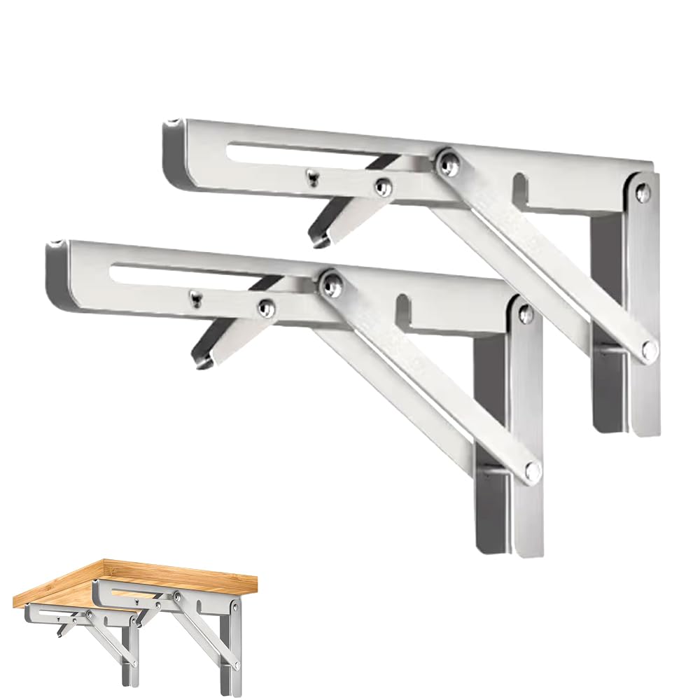 CEEYSEE 2 Stück Klappkonsole 300 mm Schwerlast Edelstahl Klappkonsole Klappwinkel 90 Grad Platzsparend Klappbares Regal für Arbeitszimmer, Garage, Büro, Tisch, Zuhause, Küche (Silber 300mm)