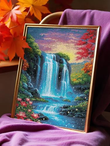 Image of RIOLIS - Magical Waterfall 2274, Nature Cross Stitch Kits 11 inchx15, Cross Stitch Kits for Beginners & Advanced, Crossstitching Kit Adult, Embroidery Counted Stitching Kit