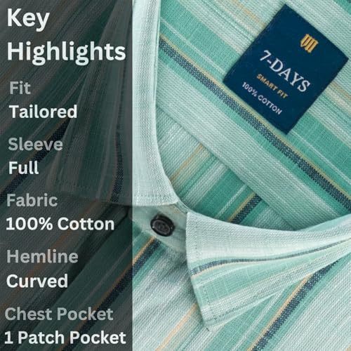 Image of 7-DAYS Men's Premium Striped Shirt - 100% Cotton, Tailored Fit (Between Slim & Regular), Full Sleeve, with Pocket - Smart Office & Casual Look