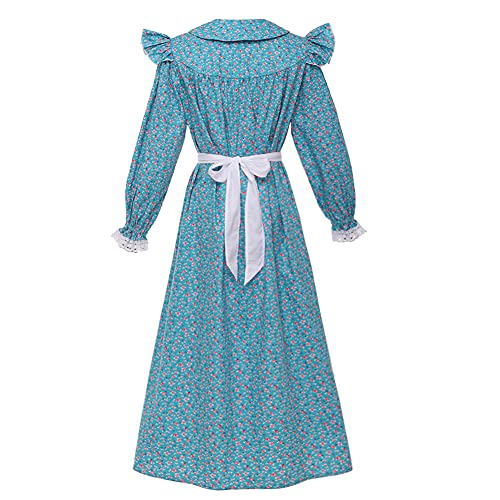 GRACEART Victorian Costume School Pioneer Colonial Outfit Prairie Dress 99.99% Cotton (US-10, Blue) - Image 4