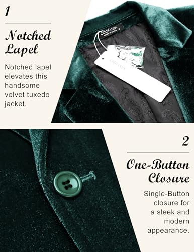 Image of COOFANDY Men's Velvet Blazer Notched Lapel Velour Suit Jacket One Button Tuxedo Jackets for Wedding Prom Party Dinner