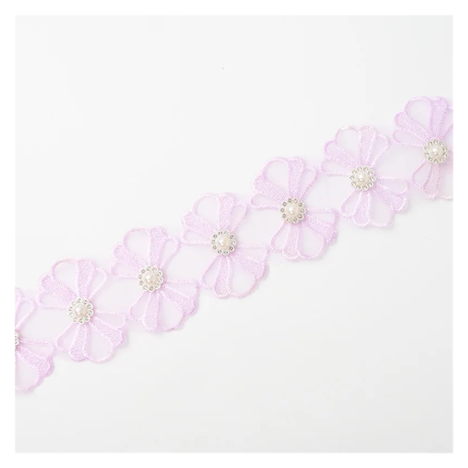 Encaje Adorno de encaje bordado de 4 cm con lazos 3D de diamantes de imitación y perlas - 20 yardas for ropa, manualidades y decoración del hogar(LIGHT BLUE)