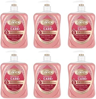 Carex Advanced Care Macadamia Oil Antibacterial Hand Wash Pack of 6, Hand Soap with 3 times more moisturisers*. Antibacterial soap with an indulgent fragrance, 500ml. Packaging may vary.
