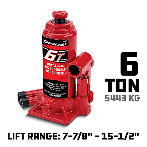 Powerbuilt Bottle Jack, 6 Ton Capacity, Heavy Duty 12000 Pounds Hydraulic Vehicle Lift With Stable Base - Red 640407 #TOP1