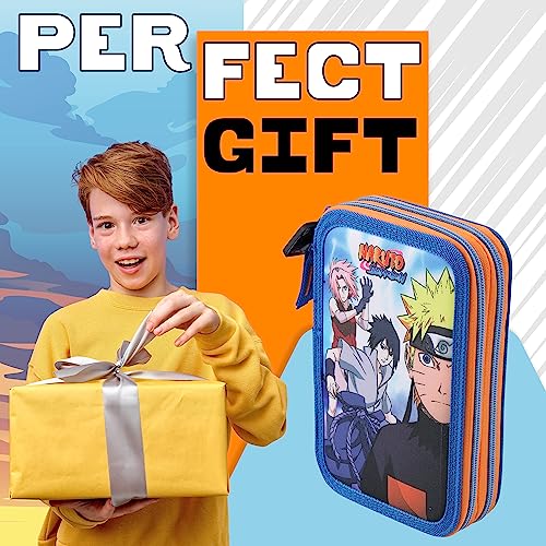 Naruto Pencil Case with Stationery Included School Supplies Filled Large Pencil Case 2 Compartments Colouring Pencils Mini Notebook Boys Stationery Set Anime Gifts for Boys