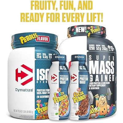Dymatize Super Mass Gainer Protein Powder, 1290 Calories & 52g Protein, Mixes Easily, Tastes Delicious, Fruity Pebbles, 6 Pound (8 Servings)