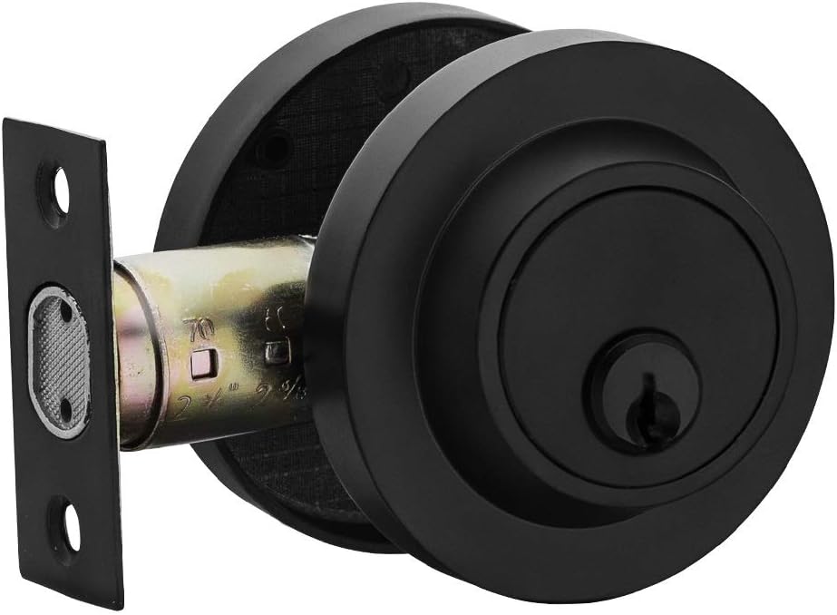 Berlin Modisch Entry Lever Door Handle and Single Cylinder Deadbolt Lock and Key Sleek Round Locking Lever Handle Set [Front Door or Office] Right & Left Sided Doors Heavy Duty – Iron Black Finish