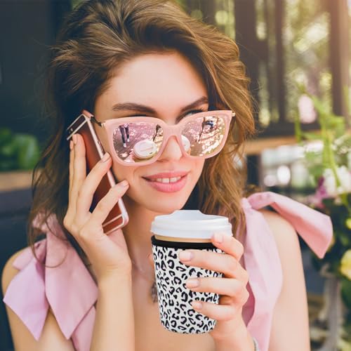 Image of Reusable Insulated Sleeve for Iced Coffee Cup, Coffee Neoprene Sleeve for Cold & Hot Drinks, Beverage Holder for Iced Coffee (Blush Leopard, Small: 16-18oz)