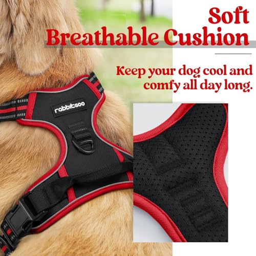 Image of rabbitgoo Dog Harness No Pull with 2 Leash Clips, Adjustable Soft Padded, Reflective Oxford No Choke Pet Vest with Easy Control Handle for Large Dogs, Black & Red, L